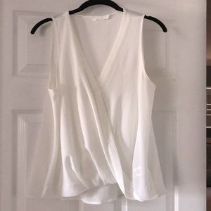 Faux Wrap White Sleeveless Blouse by LUSH